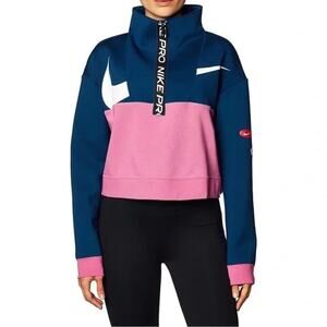 Nike Pro Dri-Fit Crop Pullover Women’s M Blue Pink 1/4 Zip Athletic Top Gym Fit